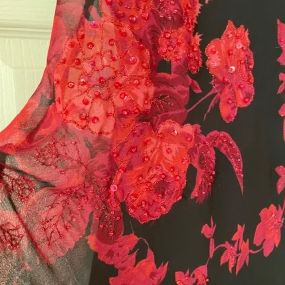 Whimsygoth Black & Red Beaded 90's Dress with Cowl Neck & Asymmetrical Hem Sz 12 - Picture 4 of 8